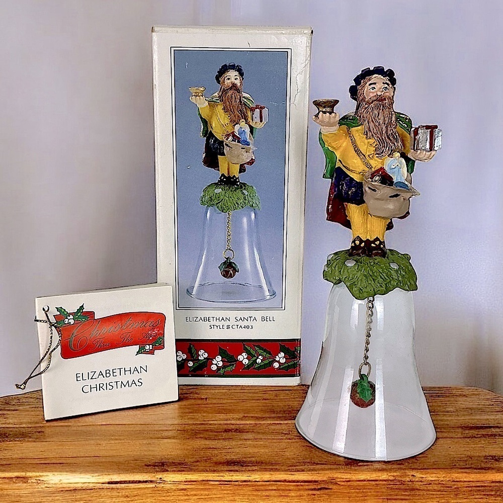 Vintage Santa Glass Bell Christmas Through the Ages Elizabethan Collectible 1992